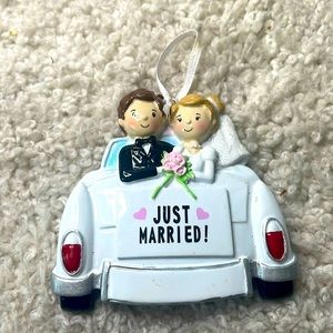 Just Married! Christmas Ornament W/ Personalize Banner on bottom Resin Glass